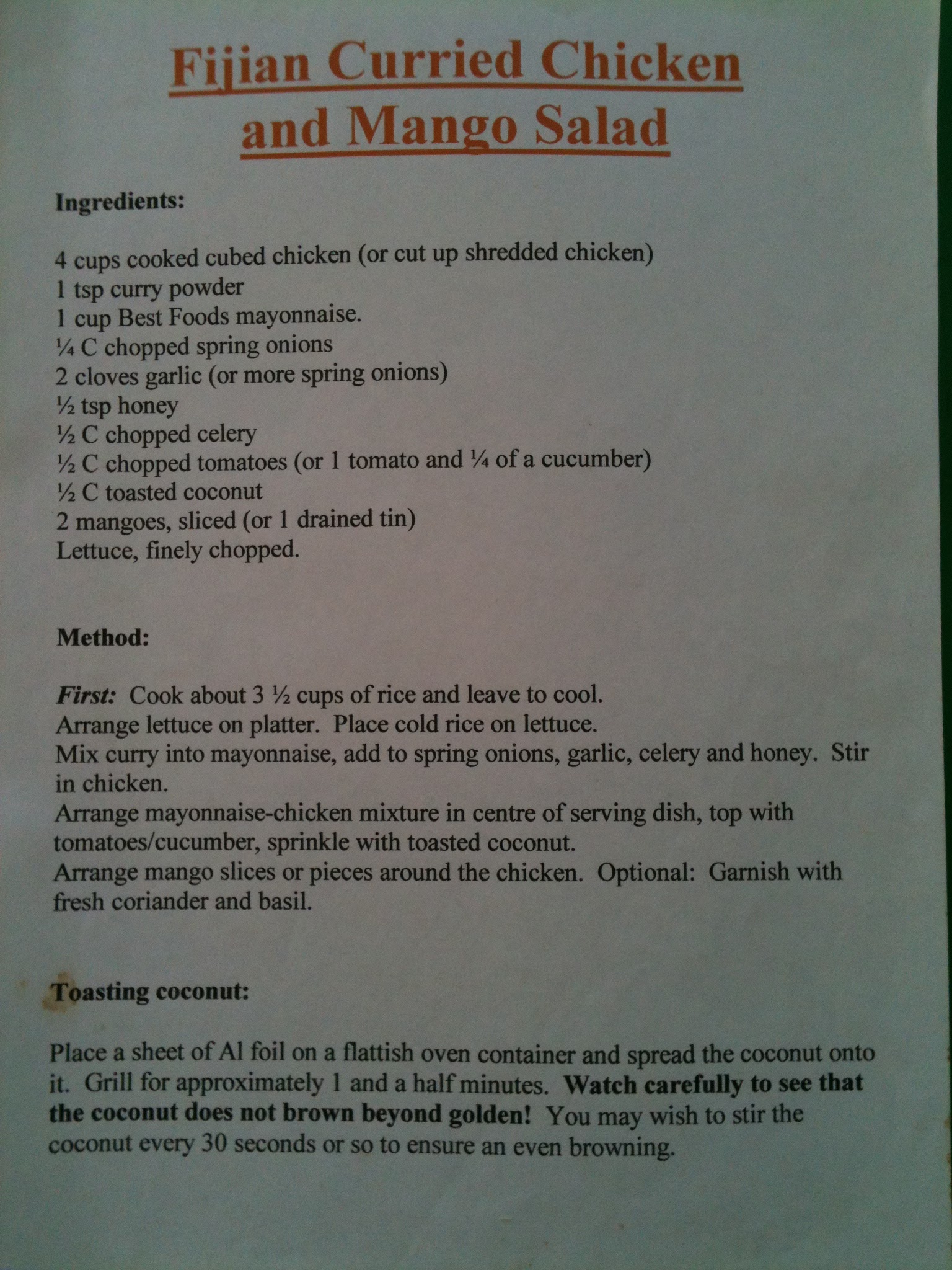 Fijian Curried Chicken and Mango Salad
